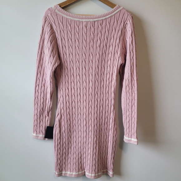 Lulu's Sweater Dress Bodycon Womens Cable Knit Large Pink Long Sleeve - Picture 2 of 9